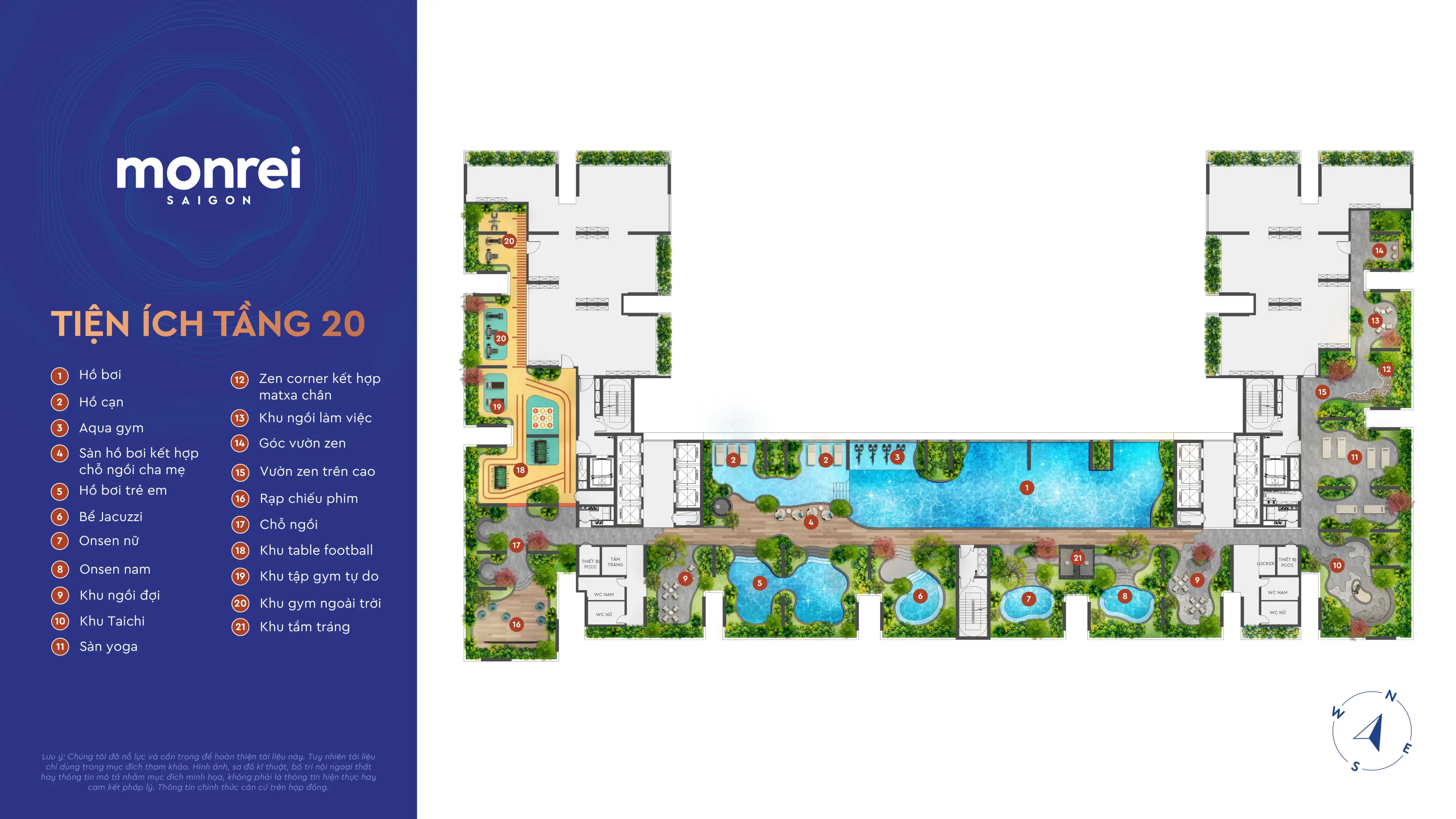 Tiện ích tầng 20 Monrei Sài Gòn — hồ bơi vô cực, onsen, jacuzzi, sky garden